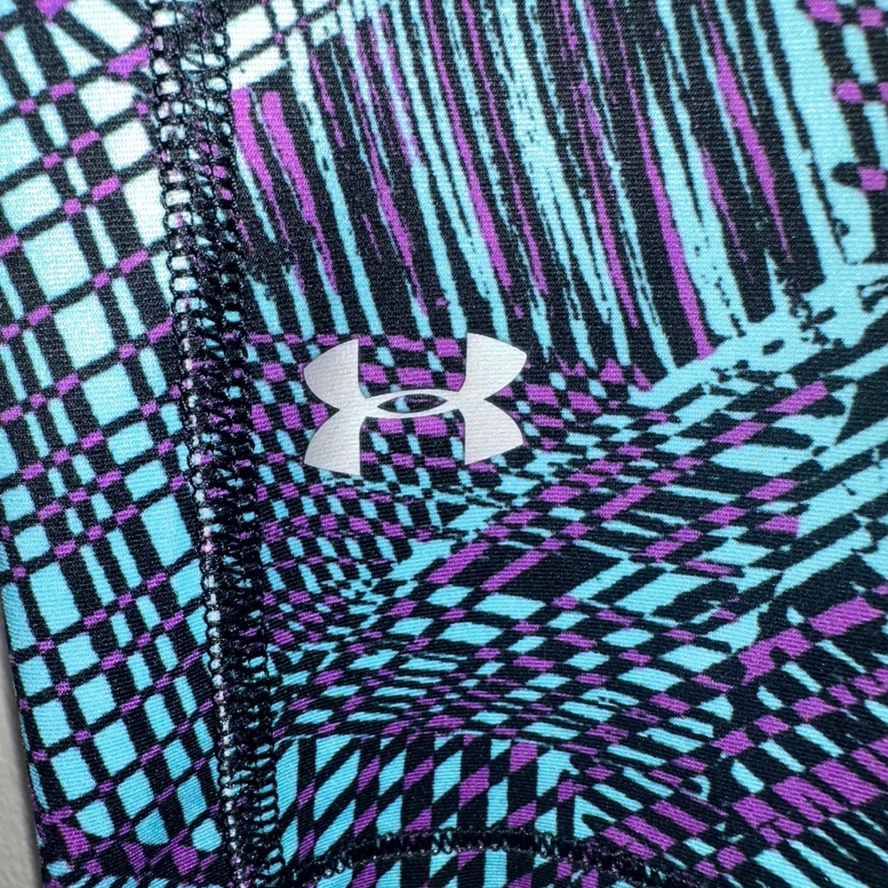 Under Armour Womens HeatGear Compression Cropped Leggings Teal Purple 1271786 SM - Picture 2 of 7